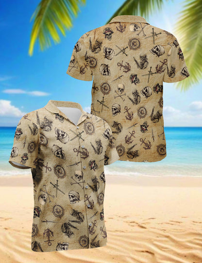 Pirate Skull Hawaiian Shirt for Men, Button Down Aloha Shirt - Azhawaiian
