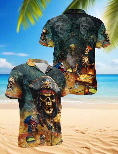 Pirate Skull Hawaiian Shirt for Men, Button Down Aloha Shirt - Azhawaiian