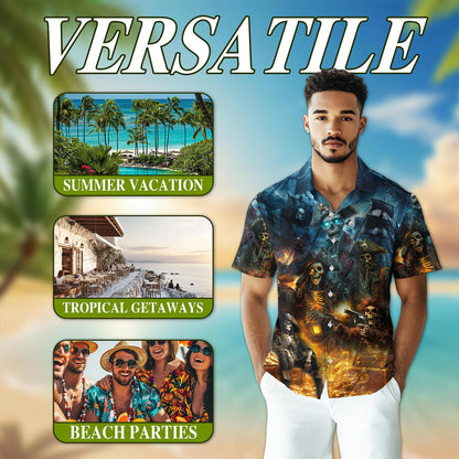 Pirate Skull Hawaiian Shirt for Men, Button Down Aloha Shirt - Azhawaiian
