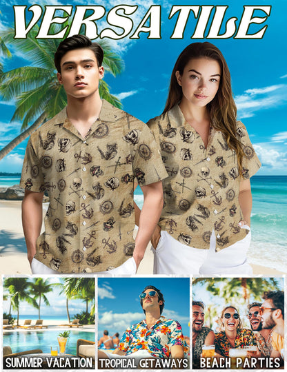 Pirate Skull Hawaiian Shirt for Men, Button Down Aloha Shirt - Azhawaiian