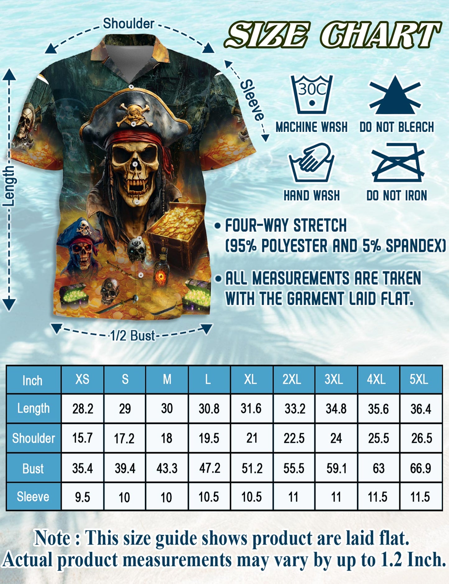 Pirate Skull Hawaiian Shirt for Men, Button Down Aloha Shirt - Azhawaiian