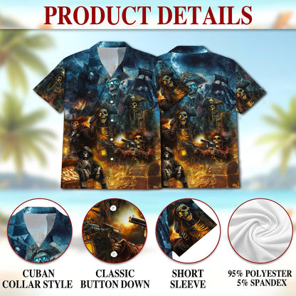 Pirate Skull Hawaiian Shirt for Men, Button Down Aloha Shirt - Azhawaiian