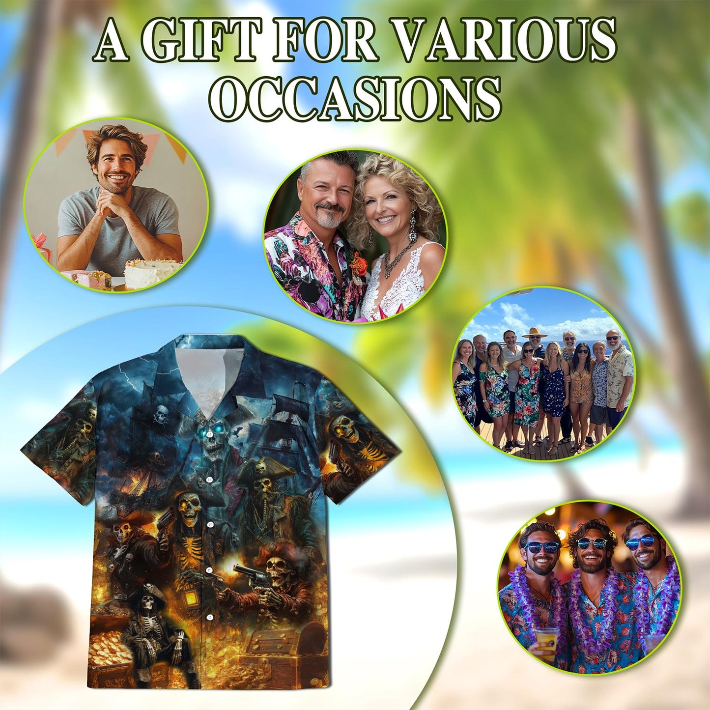 Pirate Skull Hawaiian Shirt for Men, Button Down Aloha Shirt - Azhawaiian