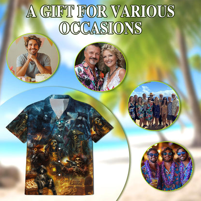 Pirate Skull Hawaiian Shirt for Men, Button Down Aloha Shirt - Azhawaiian