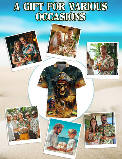 Pirate Skull Hawaiian Shirt for Men, Button Down Aloha Shirt - Azhawaiian