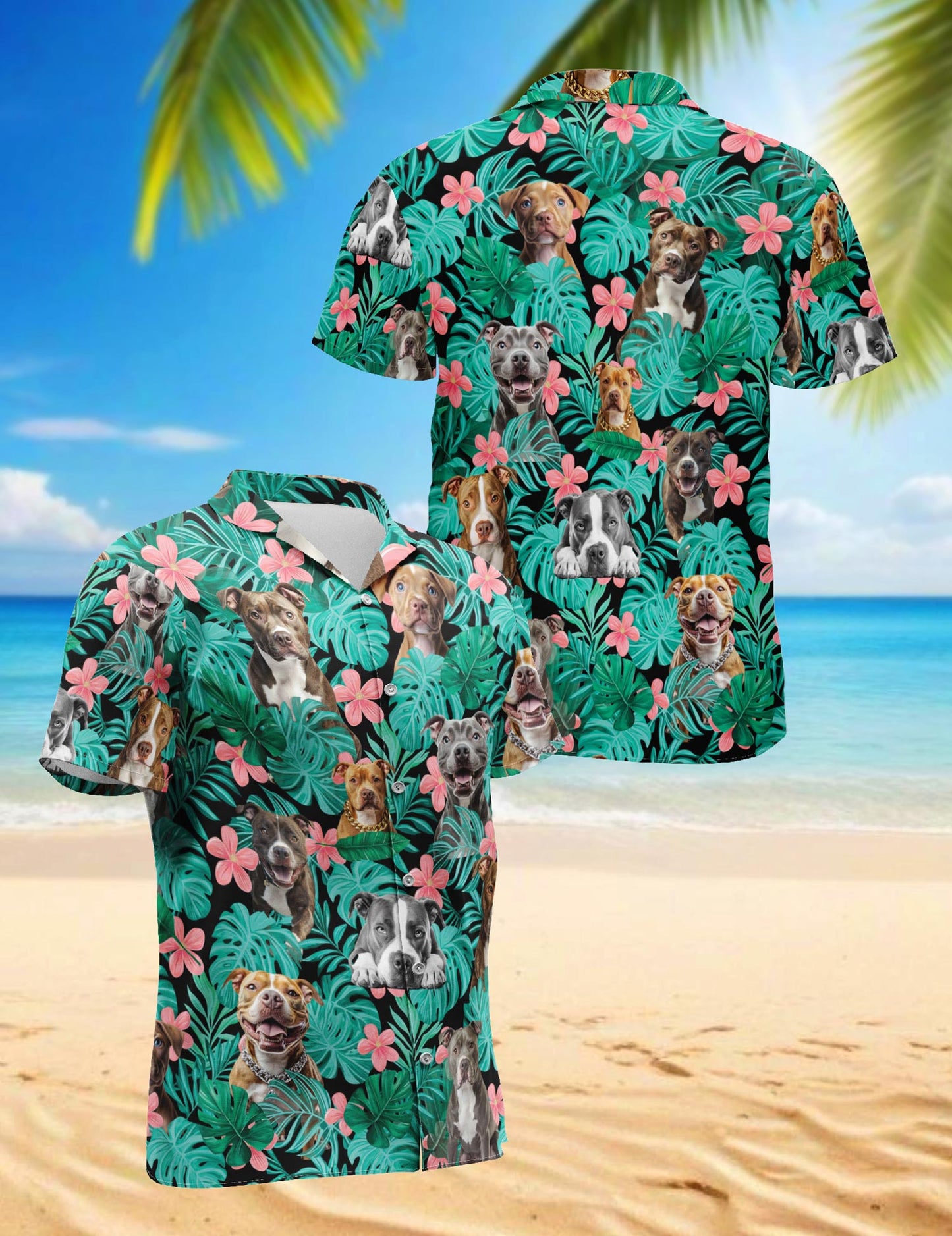 Pitbull Hibiscus Hawaiian Shirt for Men, Button Down Aloha Shirt - Azhawaiian