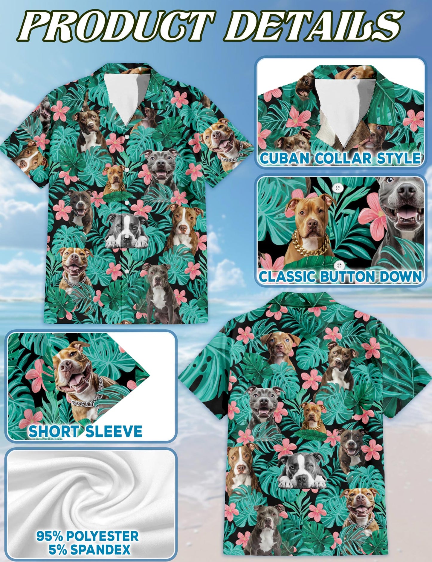 Pitbull Hibiscus Hawaiian Shirt for Men, Button Down Aloha Shirt - Azhawaiian
