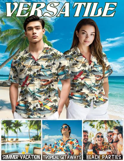 Planes and Coconut Hawaiian Shirt for Men, Button Down Aloha Shirt - Azhawaiian
