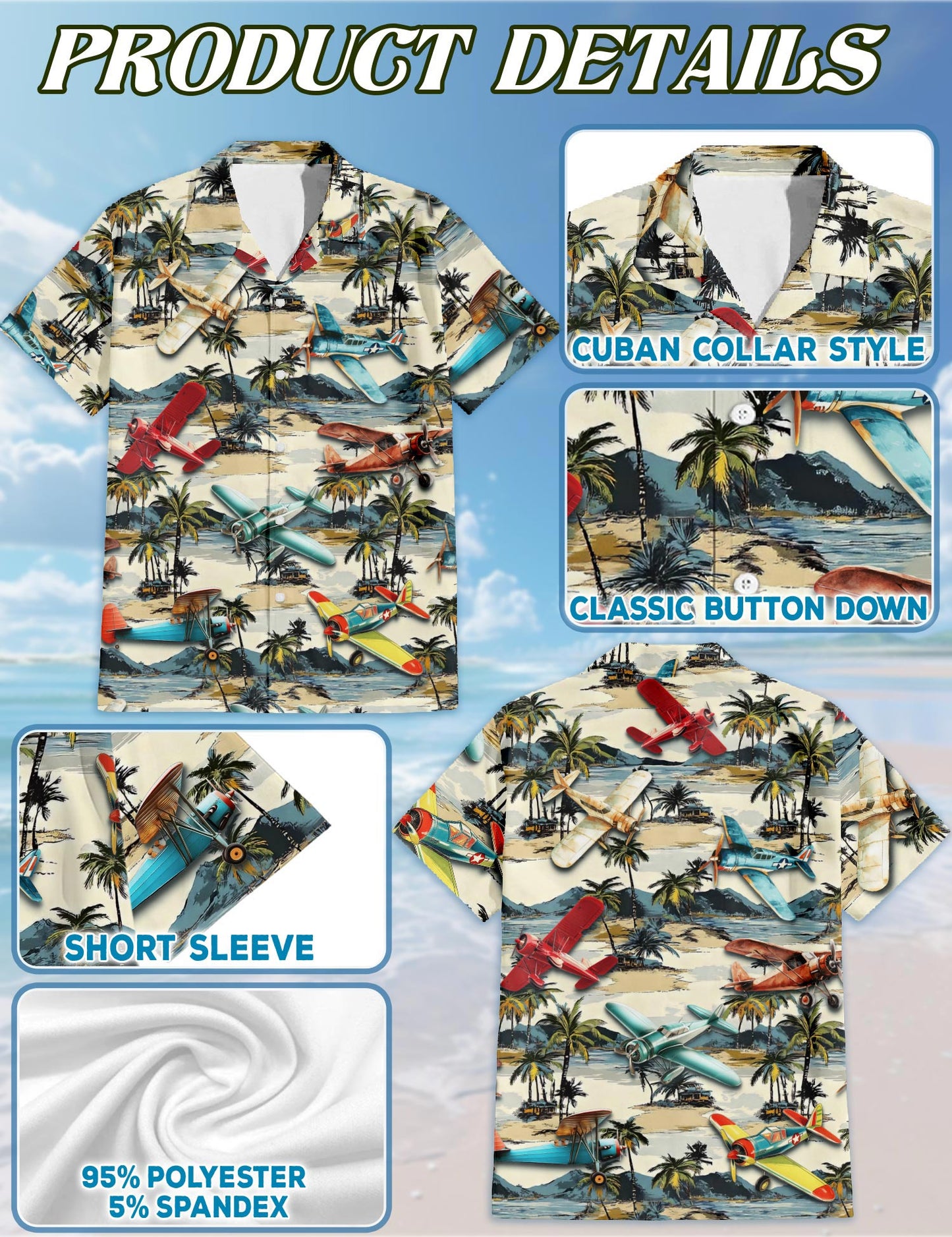 Planes and Coconut Hawaiian Shirt for Men, Button Down Aloha Shirt - Azhawaiian