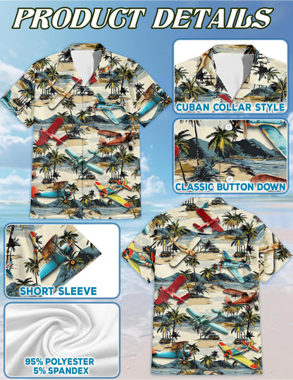Planes and Coconut Hawaiian Shirt for Men, Button Down Aloha Shirt - Azhawaiian