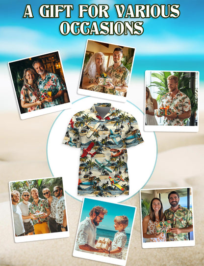 Planes and Coconut Hawaiian Shirt for Men, Button Down Aloha Shirt - Azhawaiian