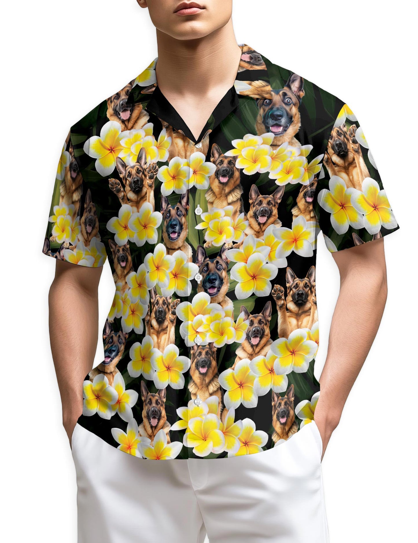 Azhawaiian Plumeria German Shepherd Hawaiian Shirt for Men
