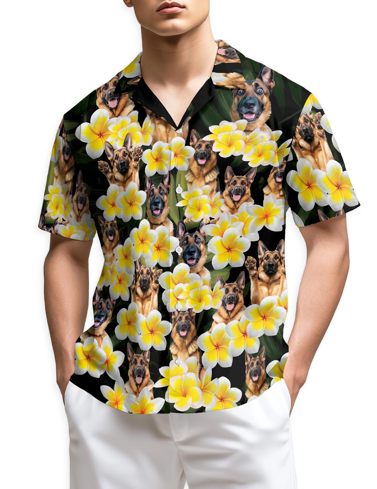 Azhawaiian Plumeria German Shepherd Hawaiian Shirt for Men