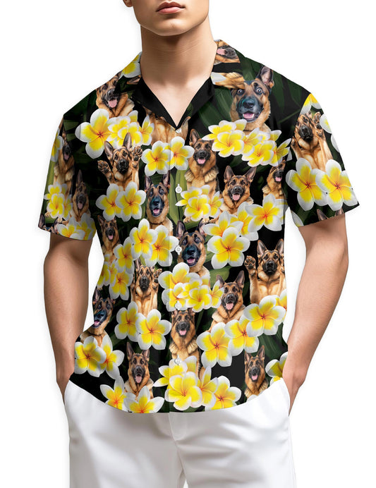 Azhawaiian Plumeria German Shepherd Hawaiian Shirt for Men