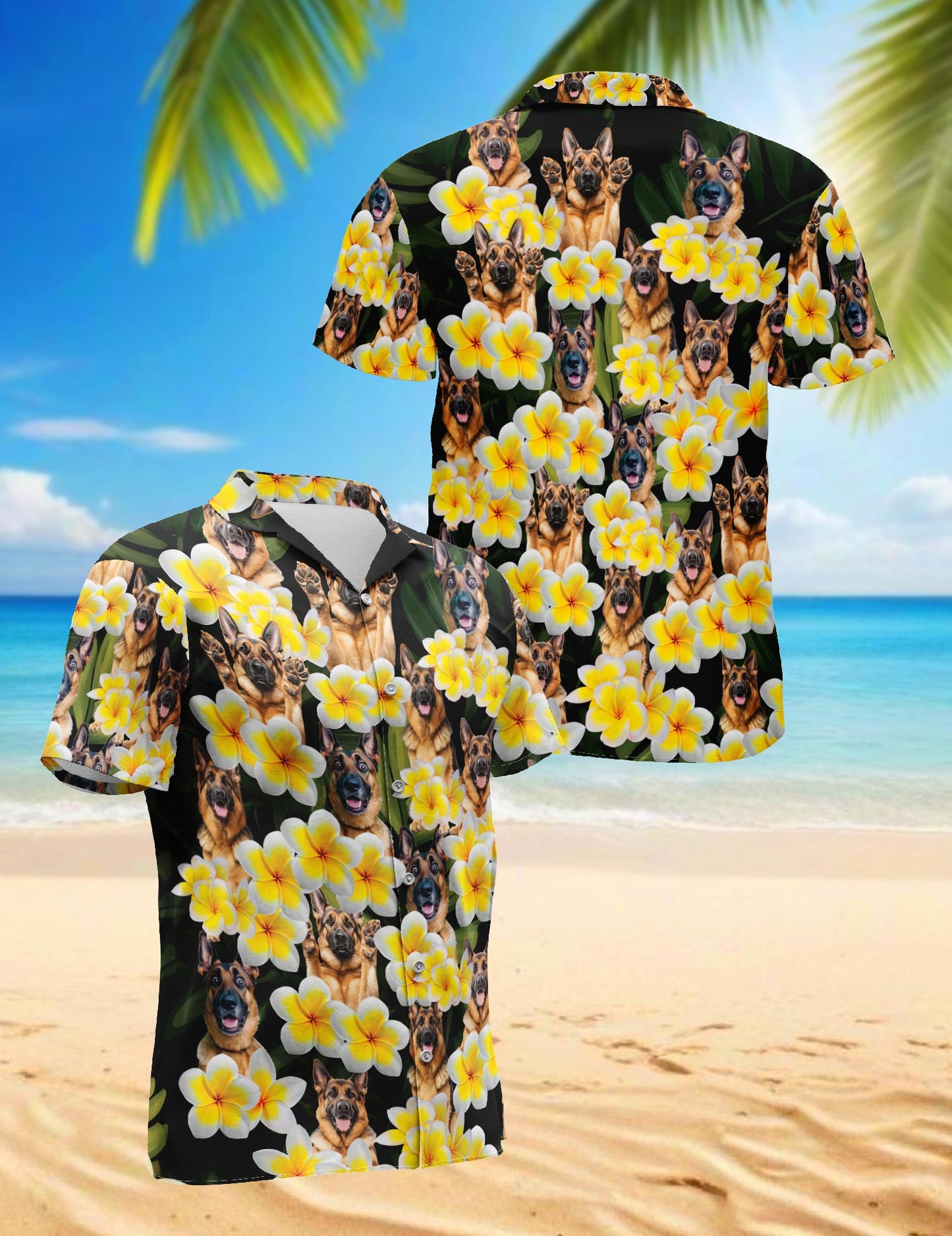 Plumeria German Shepherd Hawaiian Shirt for Men, Button Down Aloha Shirt - Azhawaiian