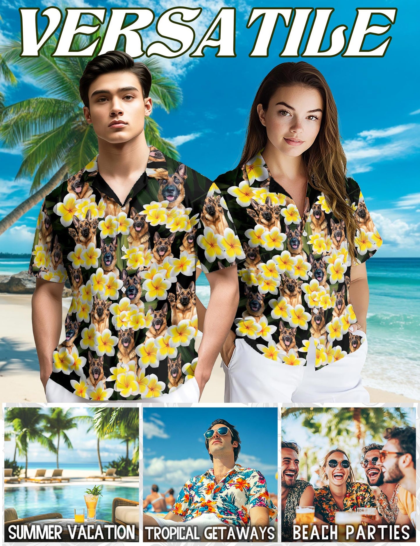 Plumeria German Shepherd Hawaiian Shirt for Men, Button Down Aloha Shirt - Azhawaiian