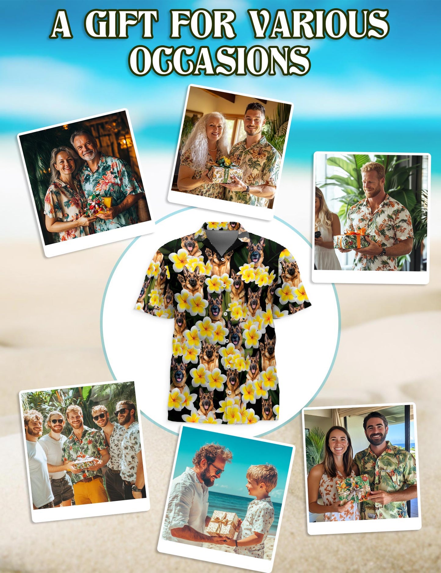 Plumeria German Shepherd Hawaiian Shirt for Men, Button Down Aloha Shirt - Azhawaiian