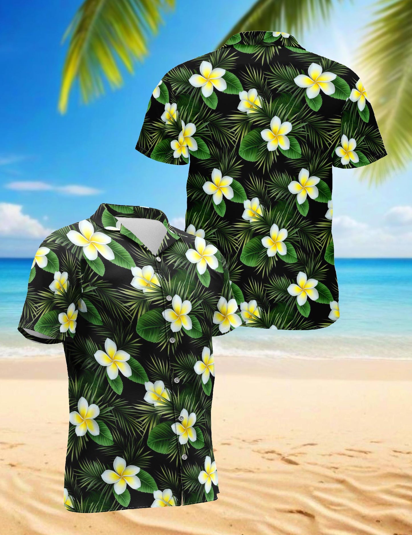 Plumeria Pattern Hawaiian Shirt for Men, Button Down Aloha Shirt - Azhawaiian