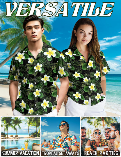 Plumeria Pattern Hawaiian Shirt for Men, Button Down Aloha Shirt - Azhawaiian