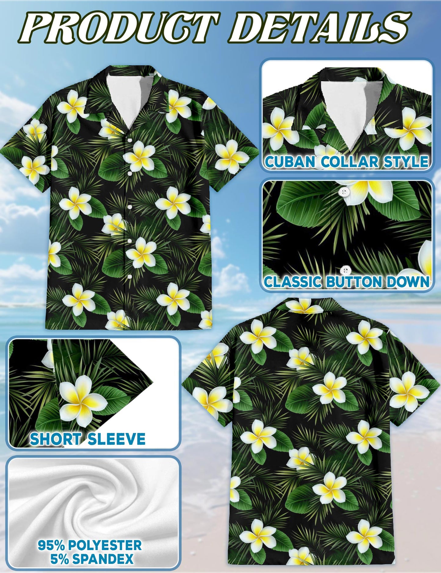 Plumeria Pattern Hawaiian Shirt for Men, Button Down Aloha Shirt - Azhawaiian