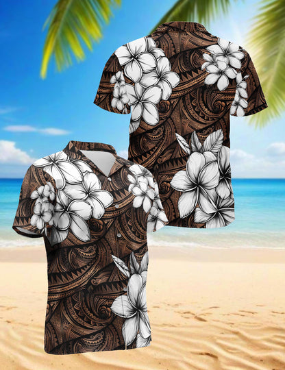 Plumeria Tribe Hawaiian Shirt for Men, Button Down Aloha Shirt - Azhawaiian