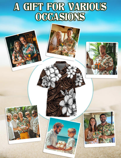 Plumeria Tribe Hawaiian Shirt for Men, Button Down Aloha Shirt - Azhawaiian