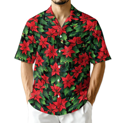 Azhawaiian Poinsettia Pattern Hawaiian Shirt for Men