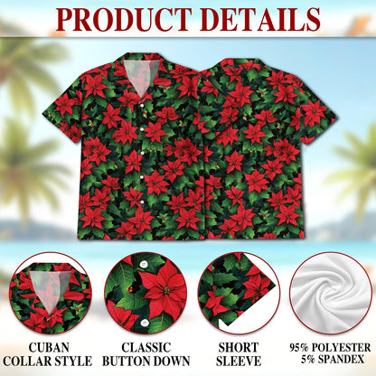 Poinsettia Pattern Hawaiian Shirt for Men, Button Down Aloha Shirt - Azhawaiian