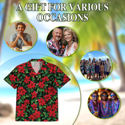 Poinsettia Pattern Hawaiian Shirt for Men, Button Down Aloha Shirt - Azhawaiian
