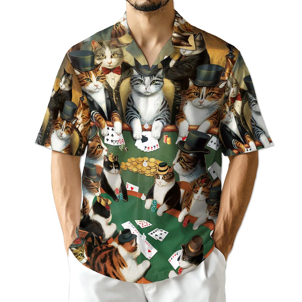 Azhawaiian Poker Cat Hawaiian Shirt for Men