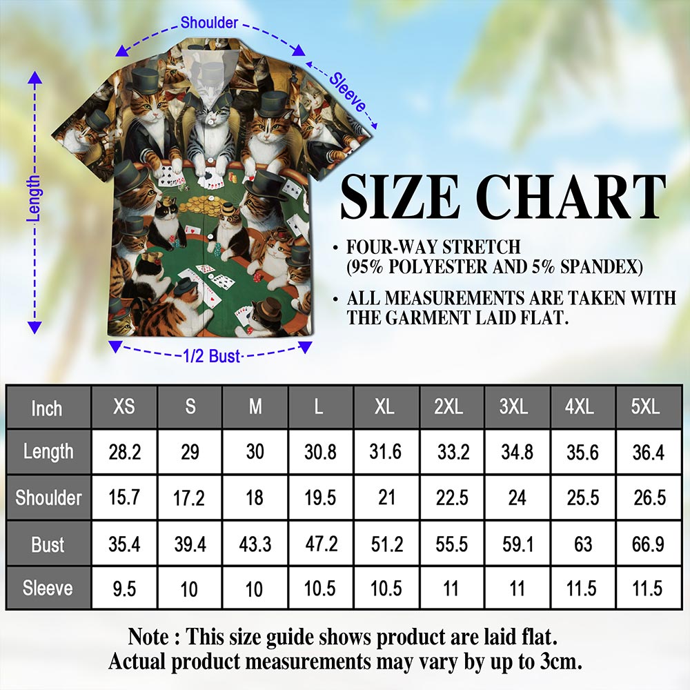 Poker Cat Hawaiian Shirt for Men, Button Down Aloha Shirt - Azhawaiian
