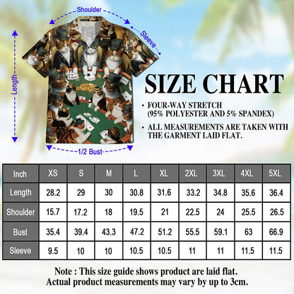 Poker Cat Hawaiian Shirt for Men, Button Down Aloha Shirt - Azhawaiian