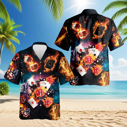 Poker Fire Hawaiian Shirt for Men, Button Down Aloha Shirt - Azhawaiian