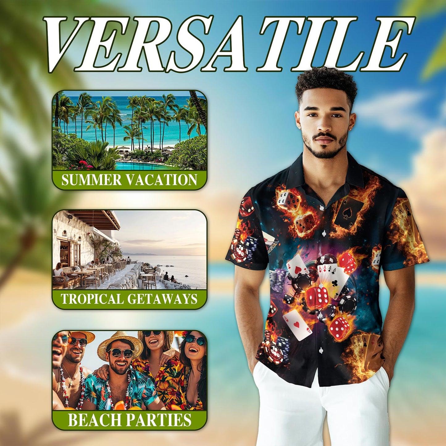 Poker Fire Hawaiian Shirt for Men, Button Down Aloha Shirt - Azhawaiian