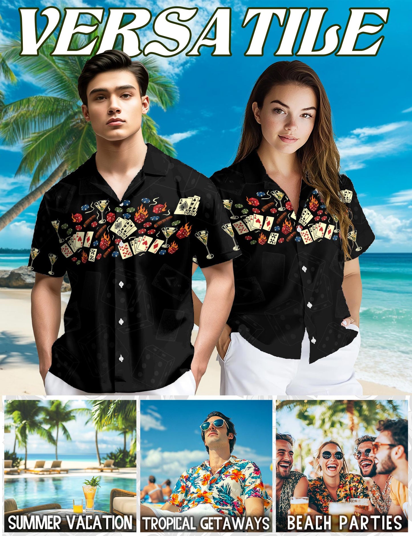 Poker Hawaiian Shirt for Men, Button Down Aloha Shirt - Azhawaiian