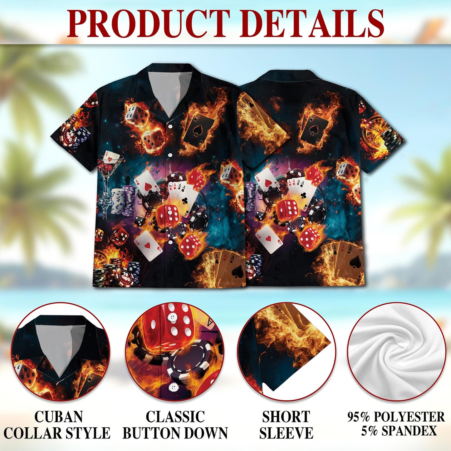 Poker Fire Hawaiian Shirt for Men, Button Down Aloha Shirt - Azhawaiian