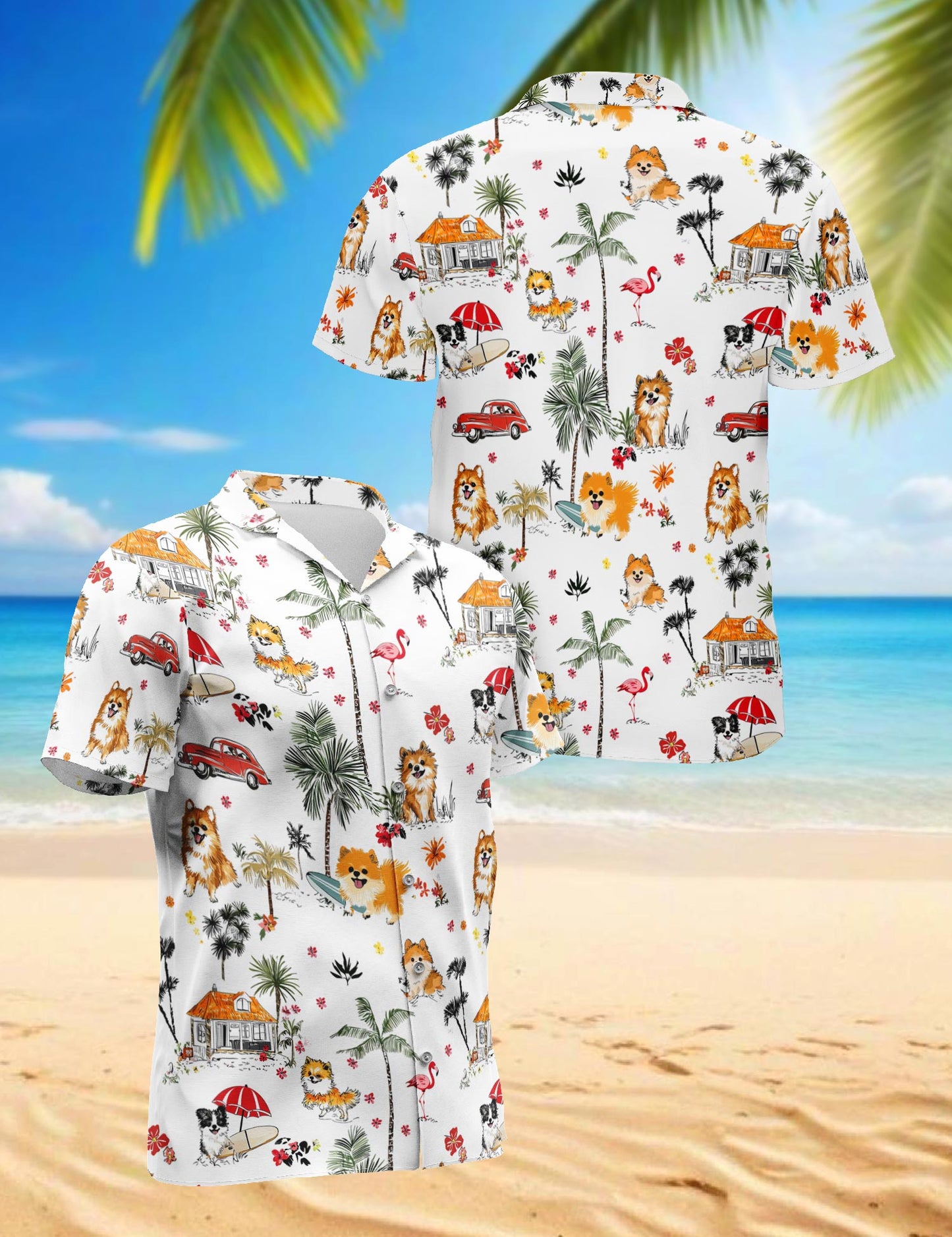 Pomeranian Hawaiian Shirt for Men, Button Down Aloha Shirt - Azhawaiian