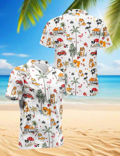 Pomeranian Hawaiian Shirt for Men, Button Down Aloha Shirt - Azhawaiian