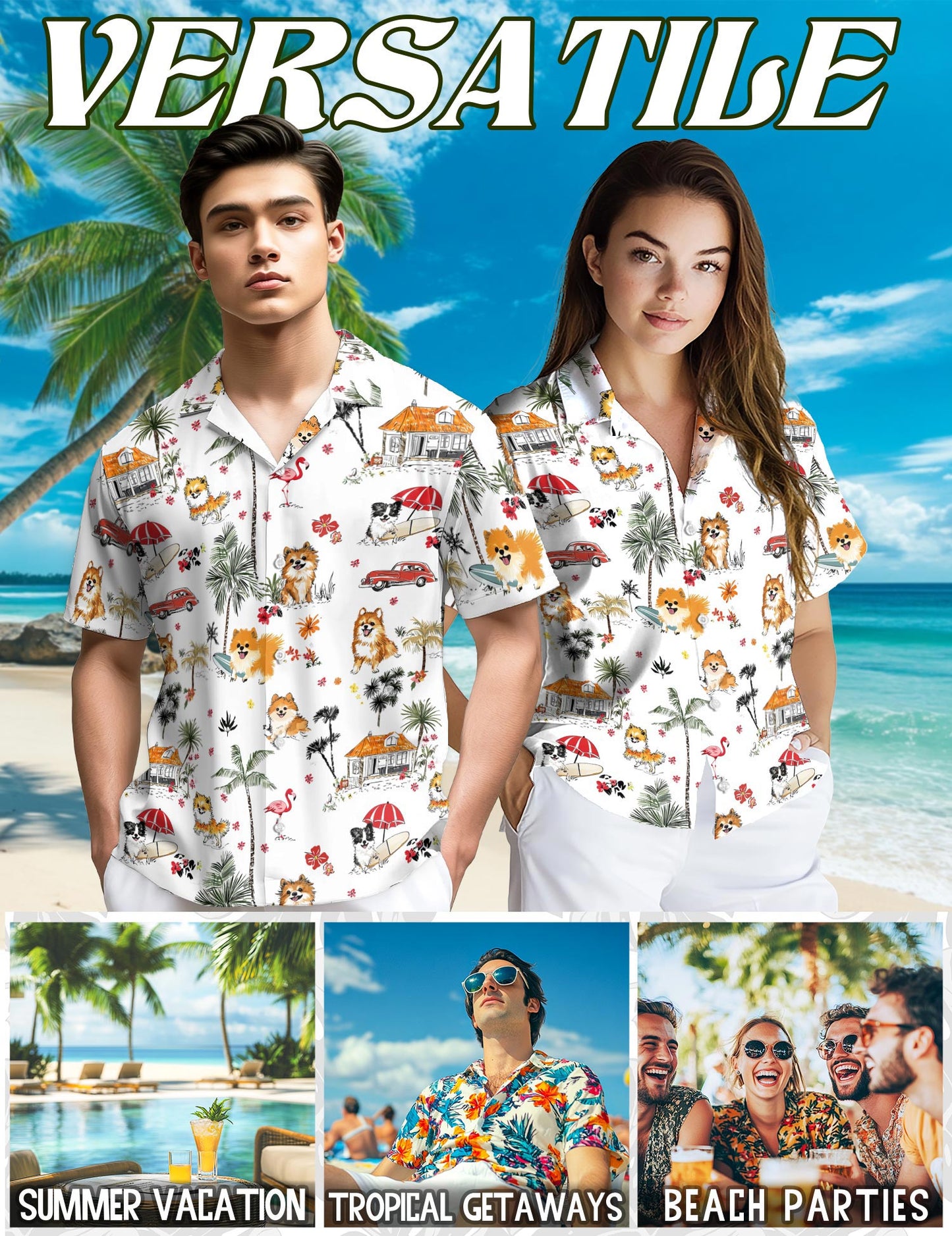 Pomeranian Hawaiian Shirt for Men, Button Down Aloha Shirt - Azhawaiian
