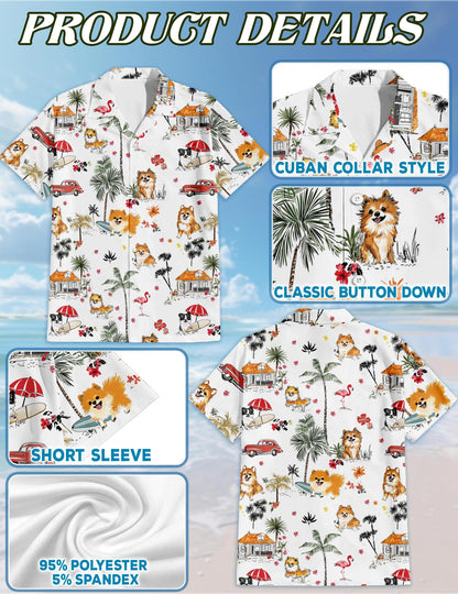 Pomeranian Hawaiian Shirt for Men, Button Down Aloha Shirt - Azhawaiian