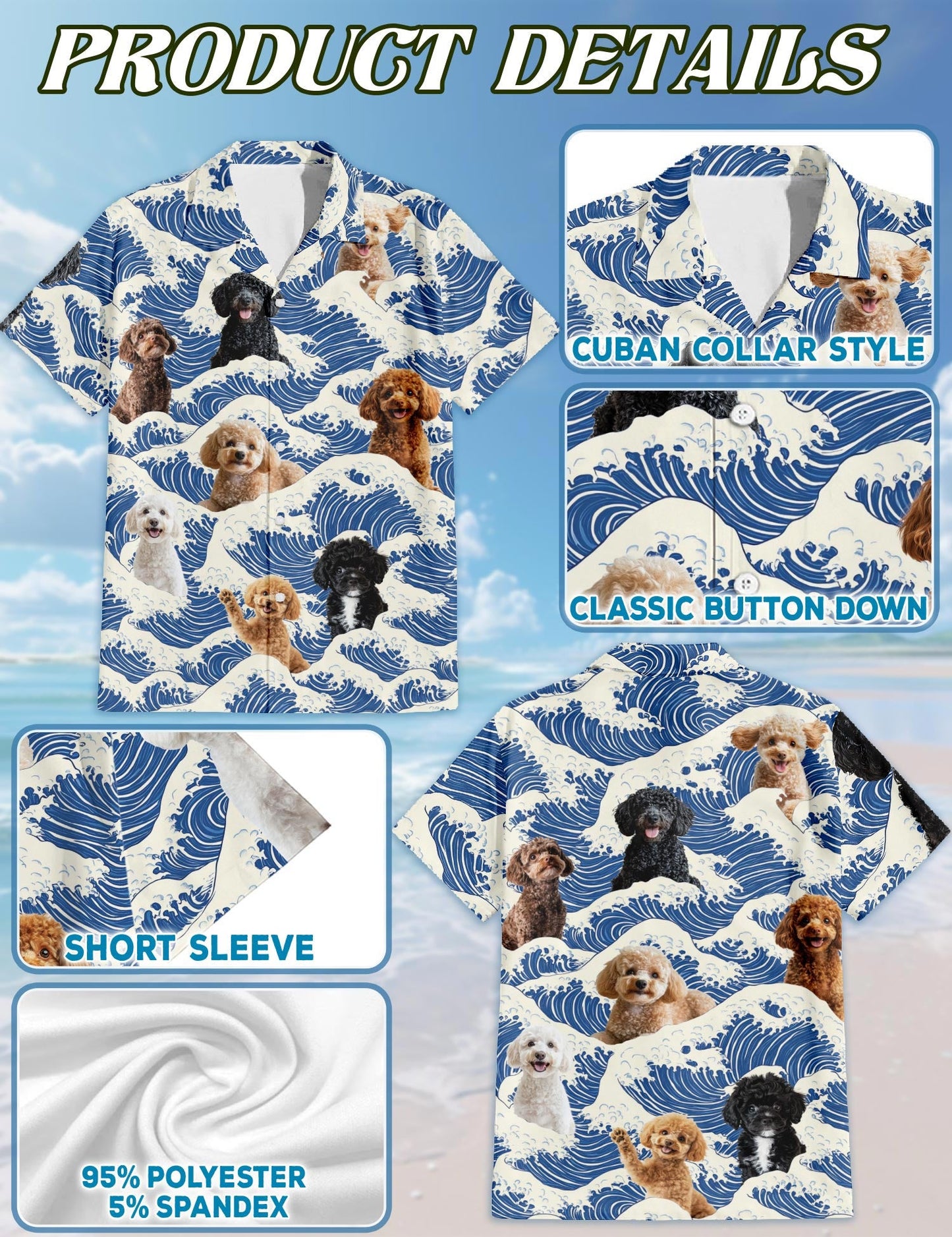 Poodle Hawaiian Shirt for Men, Button Down Aloha Shirt - Azhawaiian