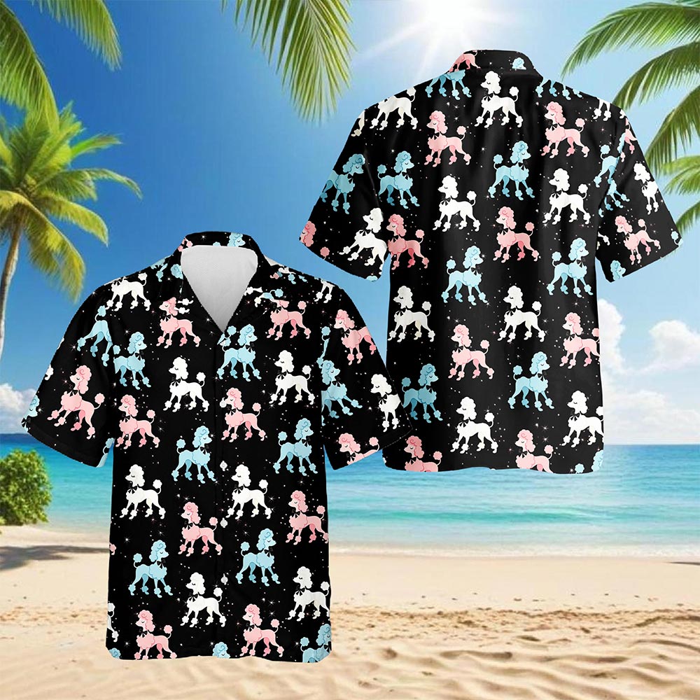 Poodle Pattern Hawaiian Shirt for Men, Button Down Aloha Shirt - Azhawaiian