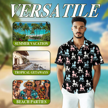 Poodle Pattern Hawaiian Shirt for Men, Button Down Aloha Shirt - Azhawaiian