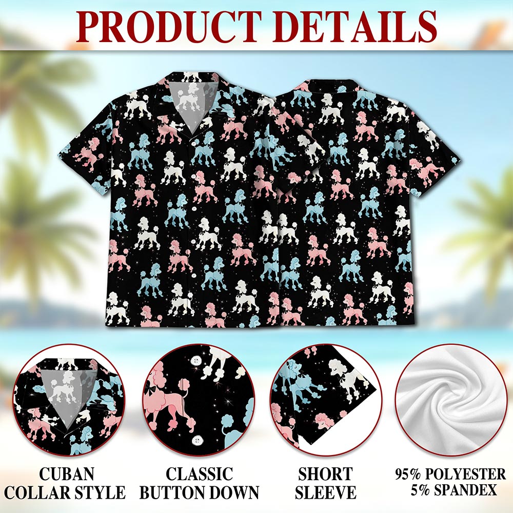 Poodle Pattern Hawaiian Shirt for Men, Button Down Aloha Shirt - Azhawaiian