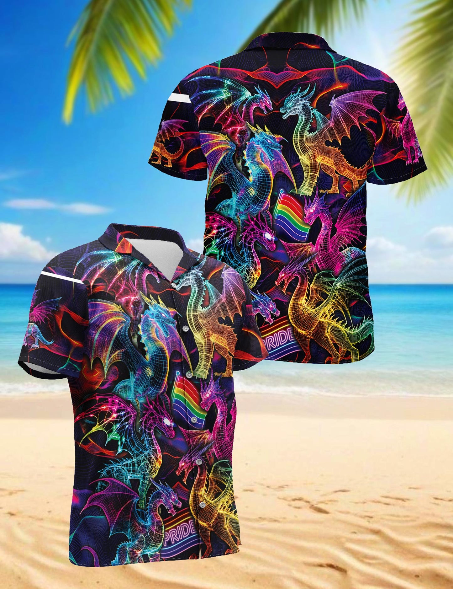 Pride Dragon Hawaiian Shirt for Men, Button Down Aloha Shirt - Azhawaiian