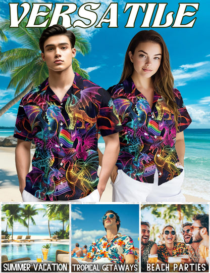 Pride Dragon Hawaiian Shirt for Men, Button Down Aloha Shirt - Azhawaiian