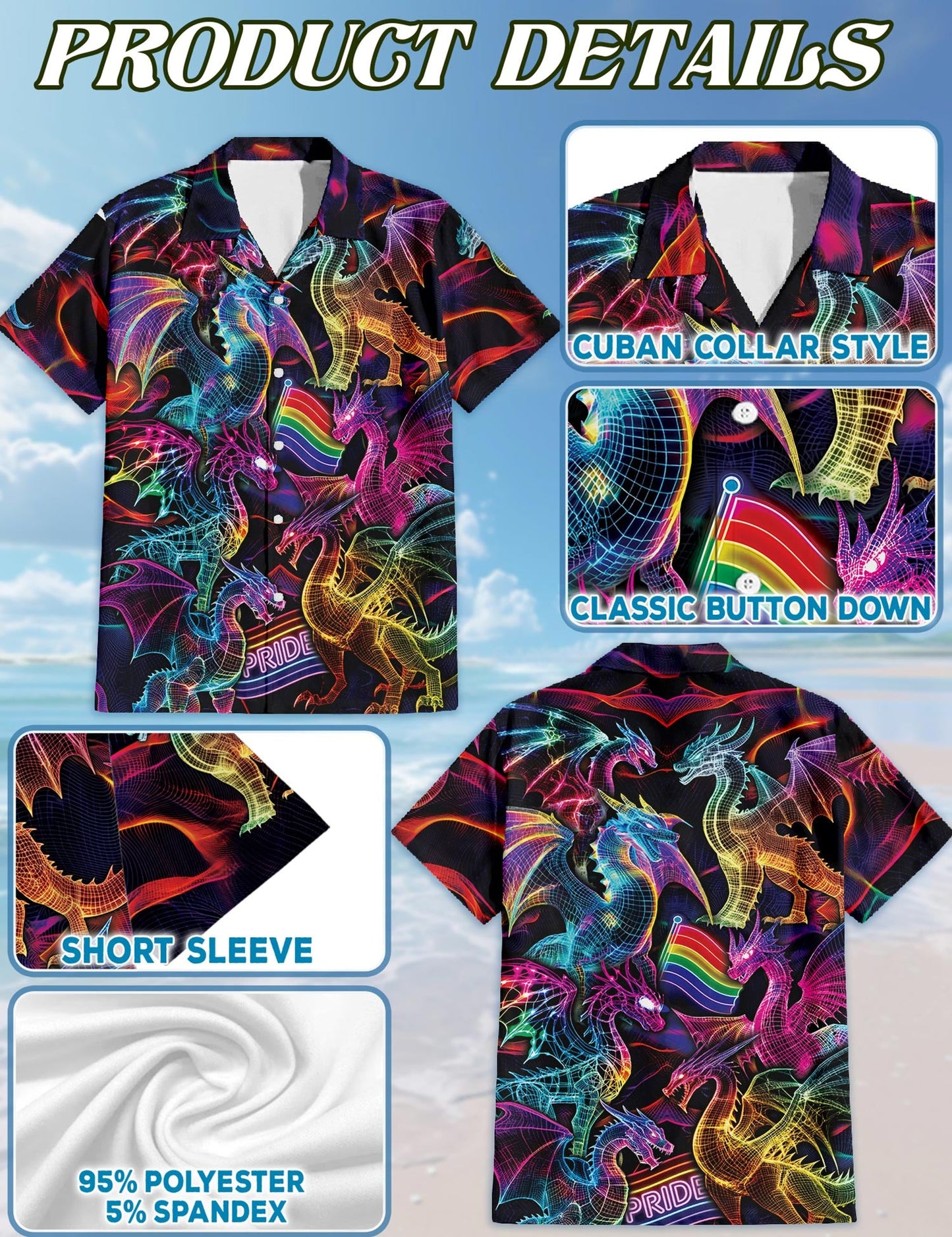 Pride Dragon Hawaiian Shirt for Men, Button Down Aloha Shirt - Azhawaiian