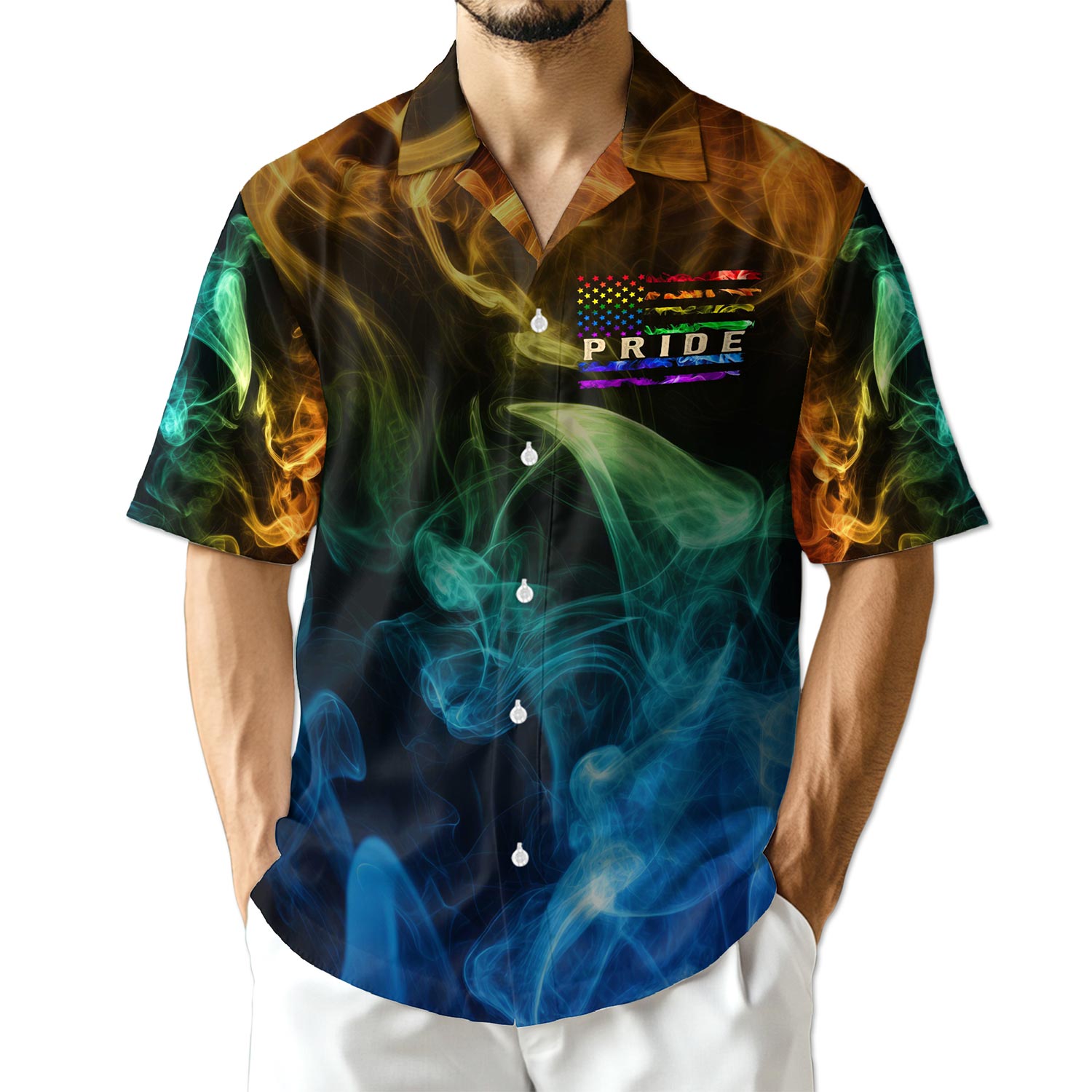 Azhawaiian Pride Smoke Rainbow USA Flag Hawaiian Shirt for Men