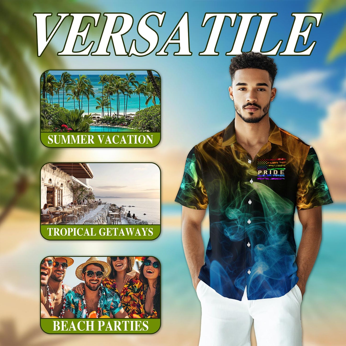 Pride Smoke Rainbow USA Flag Hawaiian Shirt for Men, Button Down Aloha Shirt - Azhawaiian