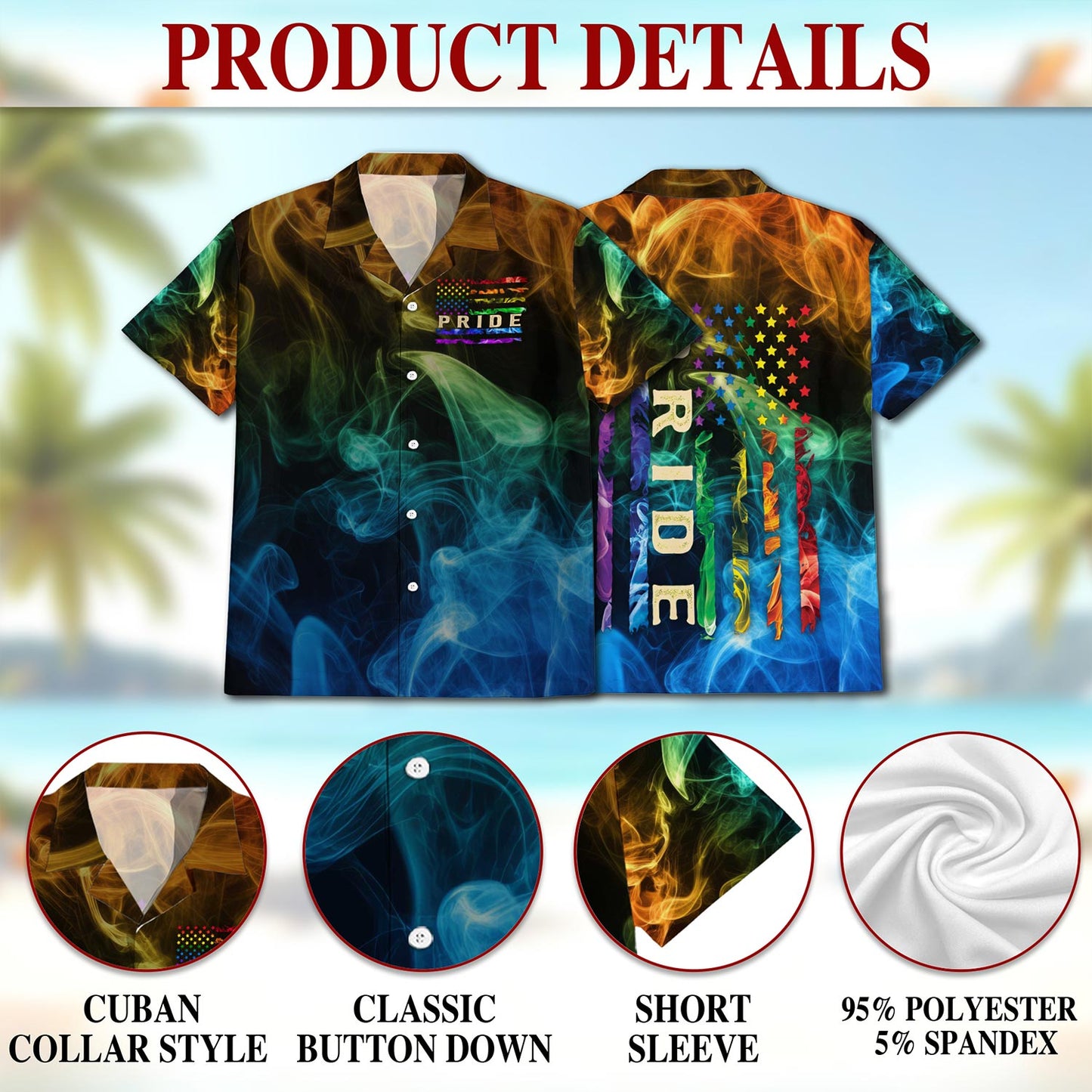 Pride Smoke Rainbow USA Flag Hawaiian Shirt for Men, Button Down Aloha Shirt - Azhawaiian